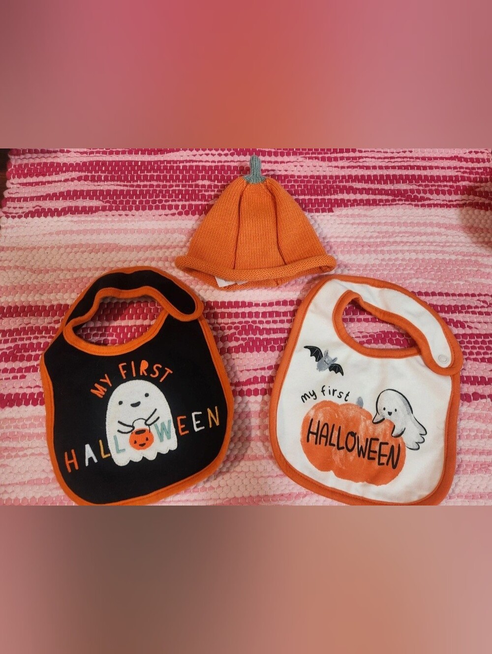 Baby Halloween Bib Set with Orange Pumpkin Hat